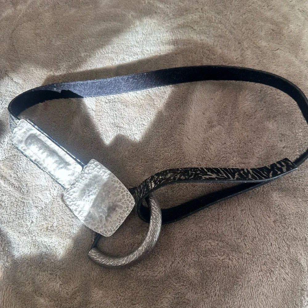 black and grey artisan zebra print belt